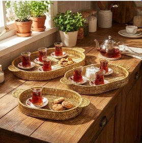 Resim Büro Ev Ofis Sofra Servisi İçin 3adet Plastik Hasır Stil Rattan İçe Geçen Oval Tepsi Seti Diğer 