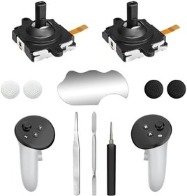 Resim Joystick Replacement Kit for Meta Quest 3 Controller(10 in one), Repair Kit Accessories for Meta Quest 3 Controller, Include 2 Thumb Sticks, T5 Screwdriver, Tweezer, Pry Tool, 4 Thumbstick Grips 