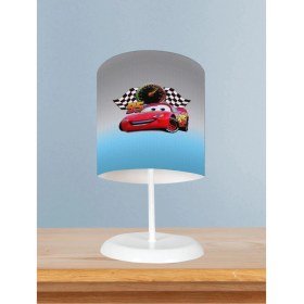 Resim Bebek ve Çocuk Odası Gri Mavi Mcqueen Desenli Abajur 