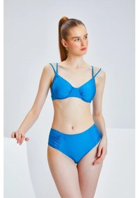 Resim Too Salty Swimwear Kadın Büzgülü Balenli Toparlayıcı Yüksek Bel Bikini Takımı 24s101st Mavi 