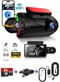 Resim Ventus MPIA A68 64GB Dual Lens 3.0" Ekranlı HD Çift Kameralı Araç İçi Kamera WiFi Cep Telefonundan İzleme + Park Modu Adaptör Set 
