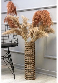 Resim Egindra Trendev Metal Tel Hasır Örgülü Özel Tasarım Pampas Vazosu 60 Cm 