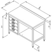 Resim Öztiryakiler Çalışma Tezgahı Taban Raflı GN Çekmeceli Sırtlı 190x70 CM 