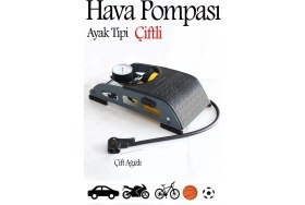 Resim Ayaklı Tipi Hava Pompası Göstergeli Kilitli Çiftli Hava Depolu Teker Araç Bisiklet Pompası Mft. 