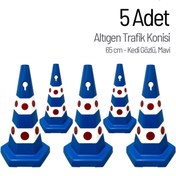 Resim İleri Trafik 5 Adet Kedi Gözlü Mavi Altıgen Trafik Konisi 65 cm Trafik Dubası Seti 