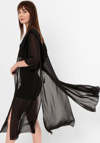 Resim Laranor Siyah Kapüşonlu Yırtmaç Detaylı Şifon Kimono&bikiniüstü 