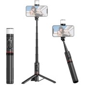 Resim Teltree Q12s Telefon Tripod Monopod: 765mm Geniş Açı, 3 Modlu Led Işık, 360 Döner Klem, Bluetooth Kumanda, Siyah 