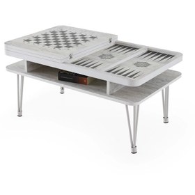 Resim Evistro Dekoratif Metal Firkete Ayaklı Satranç Tavla Orta Sehpa Kırık Beyaz 