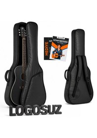 Resim Fourtune Luca Siyah Akustik Gitar Kılıfı Kalın Taşıma Çantası Eğitim Metodu Hediye 