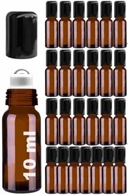 Resim Afracam 10 ml Çelik Roll On Şişesi 10 cc Sızdırmaz Siyah Kapaklı Cam Şişe 25 Adet (Amber, 10) 