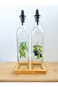 Resim Serin Bardak Ahşap Kare Yağdanlık Standı 2 Bölmeli 