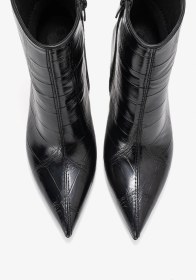 Resim Luvi Shoes Crısta Siyah Baskı Sivri Burunlu Kadın Topuklu Bot Siyah Kroko 