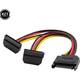 Resim Tialating 15 Pin Erkek - 2 x 15PIN Dişi Adaptör Sata Güç Kablosu 90 Derece HDD Için (Yurt Dışından) 