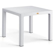 Resim Camsız Beyaz 90x90 Cm Rattan Bahçe Balkon Masası Beyaz 