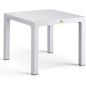 Resim Camsız Beyaz 90x90 Cm Rattan Bahçe Balkon Masası Beyaz 