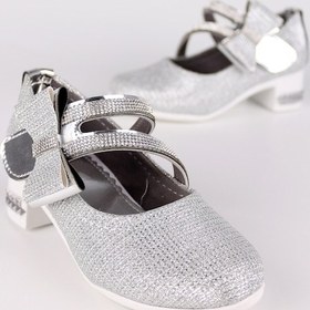 Resim Kız Çocuk Ayakkabı Papyonlu Babet Taşlı Simli Gümüş 001 