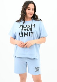 Resim Kadın Yüksek Bel Yazı Baskılı Büyük Beden Şortlu Takım 8006-23 - XL / Beyaz 
