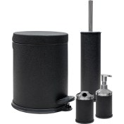 Resim Siliwax Siyah Kadife -4 Lü Set Pedallı Çöp Kovası Wc Klozet Fırça Sabunluk Diş Fırçalık Seti 