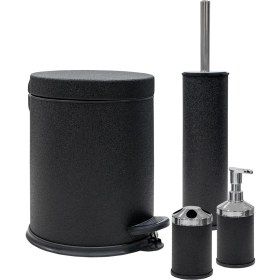 Resim Siliwax Siyah Kadife -4 Lü Set Pedallı Çöp Kovası Wc Klozet Fırça Sabunluk Diş Fırçalık Seti 