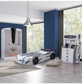 Resim Setaymobilya Sports Çocuk Odası - Merso Arabalı Yatak Dolap Şifonyer - Beyaz 