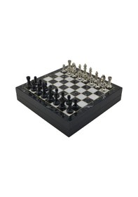 Resim Gifthome Orta Boy Premium Black Metal Klasik Satranç Takımı Ve Mermer Desenli Sandıklı Mdf Tahtası 30x30x6 Cm. 