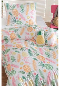 Resim Tek Kişilik Pamuklu Nevresim Takımı 3 Parça Tropik Desen Beyaz / Yumuşak Dokulu Beyaz 