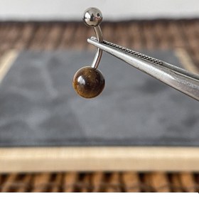 Resim %100 Cerrahi Çelik Doğal Kaplangözü Taşlı Çelik Göbek Piercingi Beyaz 