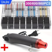 Resim 1 adet Hava Tabancası / UMLIFE 300/600/860 adet Lehimli Bağlantı Kablosu ile, 300W Sıcak Hava Isıtma Tabancası, 2:1 Küçülen Isıtma Küçültme Kılıfları, Elektrik Gücü Sıcaklık Üfleyici Mini Araç Seti DIY Küçültme Boru Lehimleme Sarma Plastik Kauçuk Damga için 
