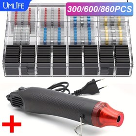 Resim 1 adet Hava Tabancası / UMLIFE 300/600/860 adet Lehimli Bağlantı Kablosu ile, 300W Sıcak Hava Isıtma Tabancası, 2:1 Küçülen Isıtma Küçültme Kılıfları, Elektrik Gücü Sıcaklık Üfleyici Mini Araç Seti DIY Küçültme Boru Lehimleme Sarma Plastik Kauçuk Damga için 
