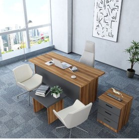 Resim Asil 3'lü Ofis Takımı Model 9 Ceviz Füme 