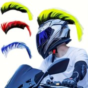 Resim 1 adet Sentetik Fiber Kask Saç Aksesuarı - Yüksek Görünürlüklü Naylon Peruk, Canlı Pembe ve Sarı Tüylerle, Bisikletçiler, Cosplay, Motosiklet Sürme ve Açık Hava Sporları için Kolay Takılabilir Düz Saç Parçası (Kask Dahil Değildir), Motosiklet Sürme Ekipmanı, Spor Estetiği, Güvenli Takılma 