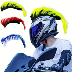 Resim 1 adet Sentetik Fiber Kask Saç Aksesuarı - Yüksek Görünürlüklü Naylon Peruk, Canlı Pembe ve Sarı Tüylerle, Bisikletçiler, Cosplay, Motosiklet Sürme ve Açık Hava Sporları için Kolay Takılabilir Düz Saç Parçası (Kask Dahil Değildir), Motosiklet Sürme Ekipmanı, Spor Estetiği, Güvenli Takılma 