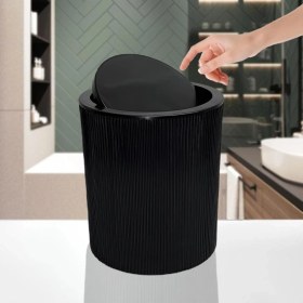 Resim Şık Çizgili Yuvarlak Kapaklı Çöp Kovası, Banyo ve Mutfak Için 