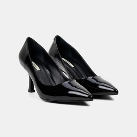 Resim Desa Kadın Siyah Sivri Burunlu Klasik Rugan Deri Stiletto 