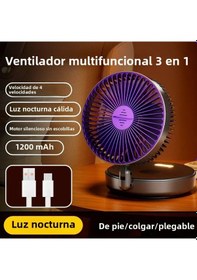 Resim Taşınabilir Şarj Edilebilir Duvar Vantilatörü Gece Lambası Isıtmalı Şarj Edilebilir Gri, 