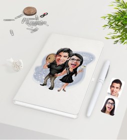 Resim Bk Gift Kişiye Özel Sevgililer Karikatürlü Beyaz Defter Kalem Seti-18 