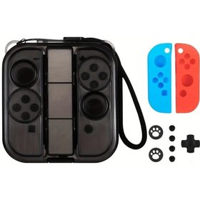 Resim Sunshine022 Nintendo Switch 10lu Aksesuar Seti Şeffaf Siyah Oled Kumanda Taşıma Kılıfı Joystick Başlığı 