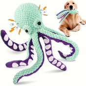 Resim Squeaker'lı Peluş Ahtapot Köpek Oyuncağı - Etkileşimli, Dayanıklı Çiğneme Oyuncağı Orta Irklar İçin, Teal & Mor Beyaz Vantuzlarla, Oyun ve Eğitim İçin İdeal 