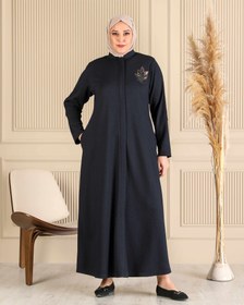Resim Kadın Buyuk Beden Kislik Tesettur Pardesu Tam Boy - Lacivert / 58 