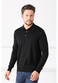 Resim Ferraro Siyah Polo Yaka Superfine Erkek Triko Kazak Siyah 