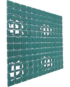 Resim MozaiKristaL Tüm yüzeyler için 25x25mm. Parlak Safir Turkuaz, 31,5x31,5cm. Fileli Cam Mozaik. 