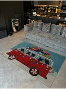 Resim Rugs Modern Halı Turkuaz Temalı Mini Van Araba Desenli Kreatif Modern Dekoratif Halı 5342 