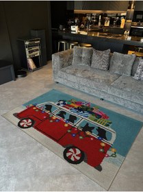 Resim Rugs Modern Halı Turkuaz Temalı Mini Van Araba Desenli Kreatif Modern Dekoratif Halı 5342 