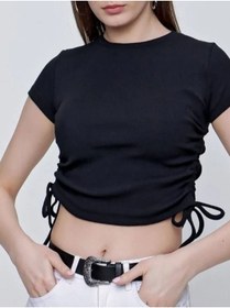 Resim KÜTÜKhouse Siyah Yanları Büzgülü B Yaka Crop 