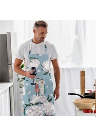 Resim Blue-white Rose Mutfak Önlüğü Beyaz Güllü, Keten Kumaş, Uluslararası Yıkama Ve Solmama Sertifikası Çok Renkli 
