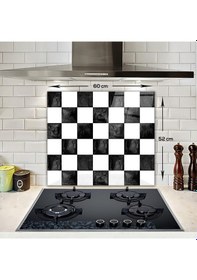 Resim Decorita Cam Ocak Arkası Koruyucu | Damalı Desen | 52cm x 60cm 