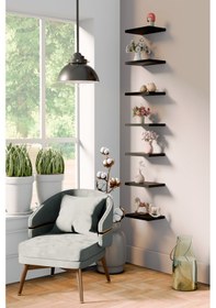 Resim Yankı-BYEG 20 cm 7li Mat Siyah Mdf Duvar Rafı Gizli Bağlantı Çiçeklik 
