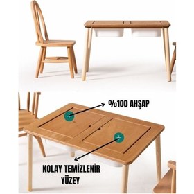 Resim Montessori Çift Hazneli Sandalyeli Aktivite Masası Hugo Ahşap 