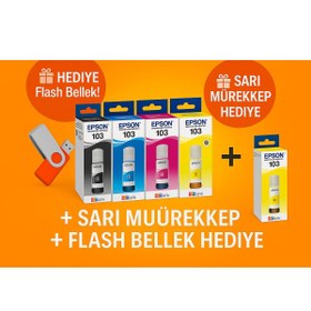 Resim Epson 103 Ecotank L3251 Orjinal Mürekkep Seti + 1 Sarı Hediye 14u453 Uyumlu 