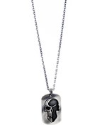 Resim Skull Tag Gümüş Erkek Kolye 